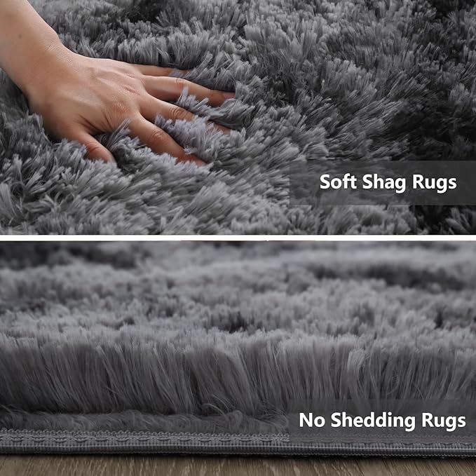 Shag Area Rugs for Bedroom Living Room,5X8 Ultra Soft Fluffy Area Rugs for Dorm, Indoor Carpet Nursery Rugs for Kids Room Home Decor, Black Grey