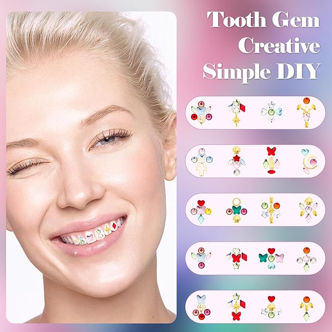 Novani 690 Pieces Tooth Gems Jewelry Kit for Teeth, Tooth Diamonds DIY Crystal Rhinestones Mixed Sizes Colors and Shapes Gemstones for Teeth (Without Glue)