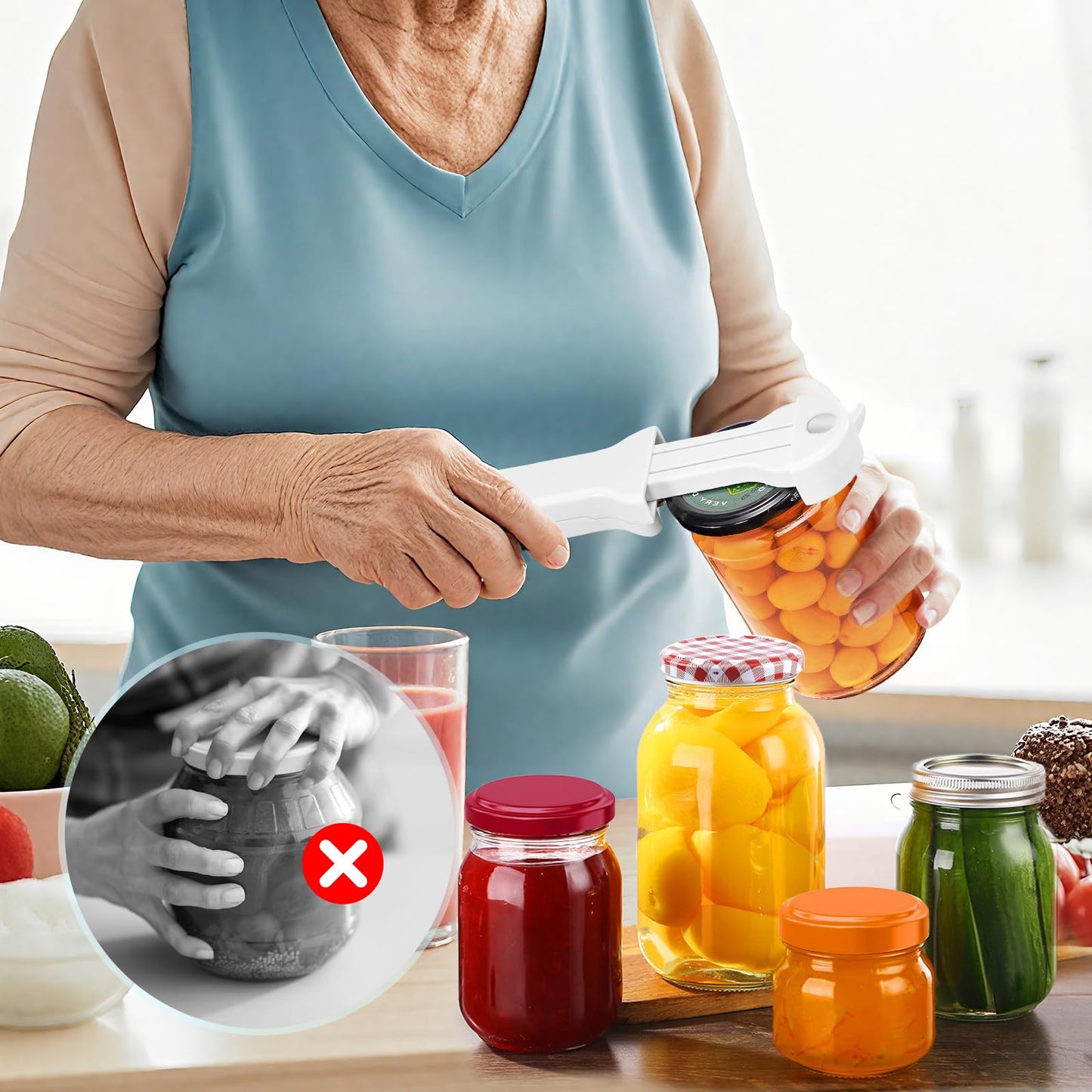 Banyaa 7-in-1 Jar Opener for Seniors – Magnetic adjustable Jar Opener & Bottle Opener for Arthritis, Weak Hands, Easy-Grip Kitchen Lid Opener Gadgets (Off-White)