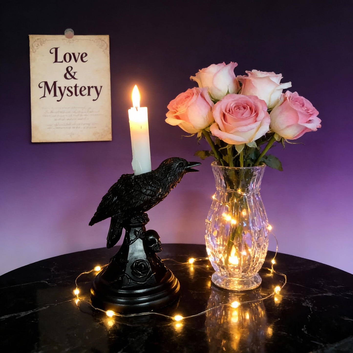 Dark Gothic Candlestick Raven/Owl Halloween Candle Stick Holder, Gothic Statue Figurine Holder Holder Stand, Gothic Home Decor Accessory (Raven)
