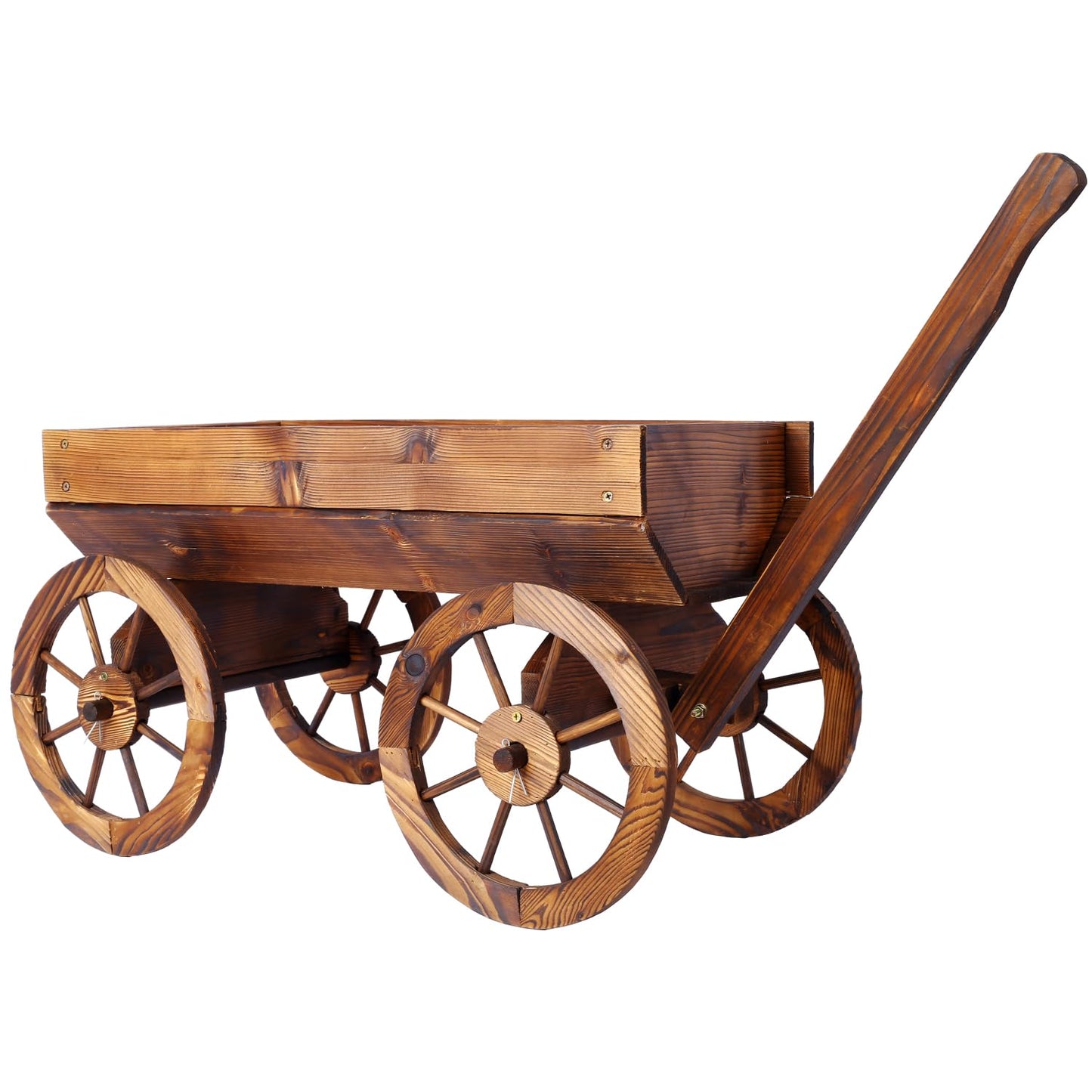 Geelife Wood Wagon Flower Planter Pot Stand with Wheels Home Garden Outdoor Decor