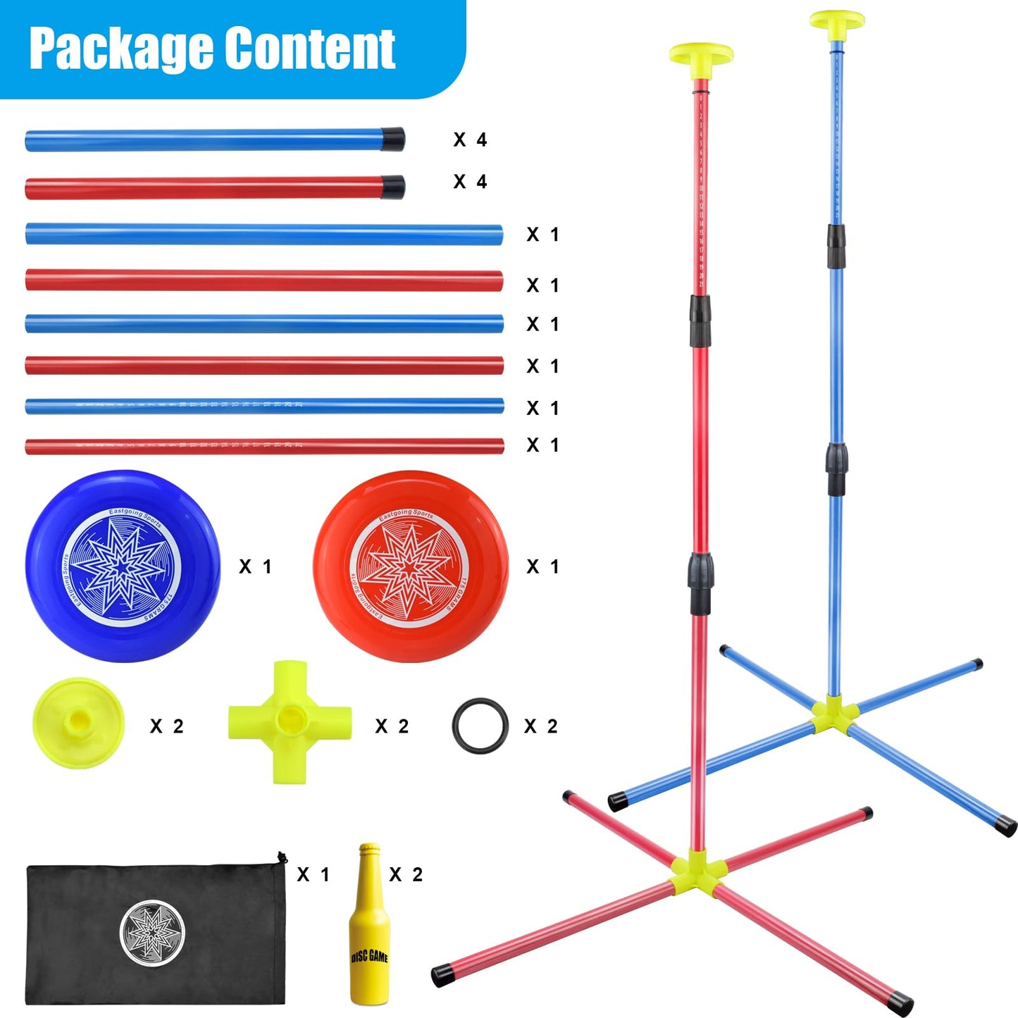 Eastgoing Outdoor Flying Disc Game Set, Bottle Game with Height Adjustment Button und Score Tracker, Outdoor Polish Horseshoes Game Set for Lawn, Backyard, Park, Camping，Beach Game