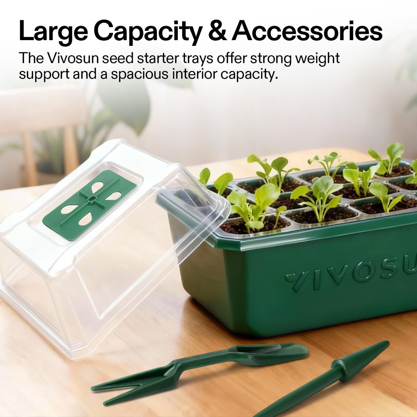 VIVOSUN 24-Pack Seed Starter Trays, 144-Cell Seed Starter Kit with Humidity Dome, Flat Reusable Plant Germination Trays with Drain Hole, Green Propagation Tray for Planting Seeds