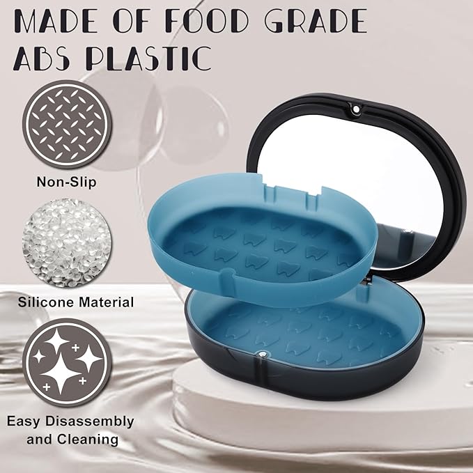 New Double-layer Retainer Storage Case with Belt Chewing,Removal Tool,Cleaning Brush,Built in Mirror Orthodontic Retainer Case
