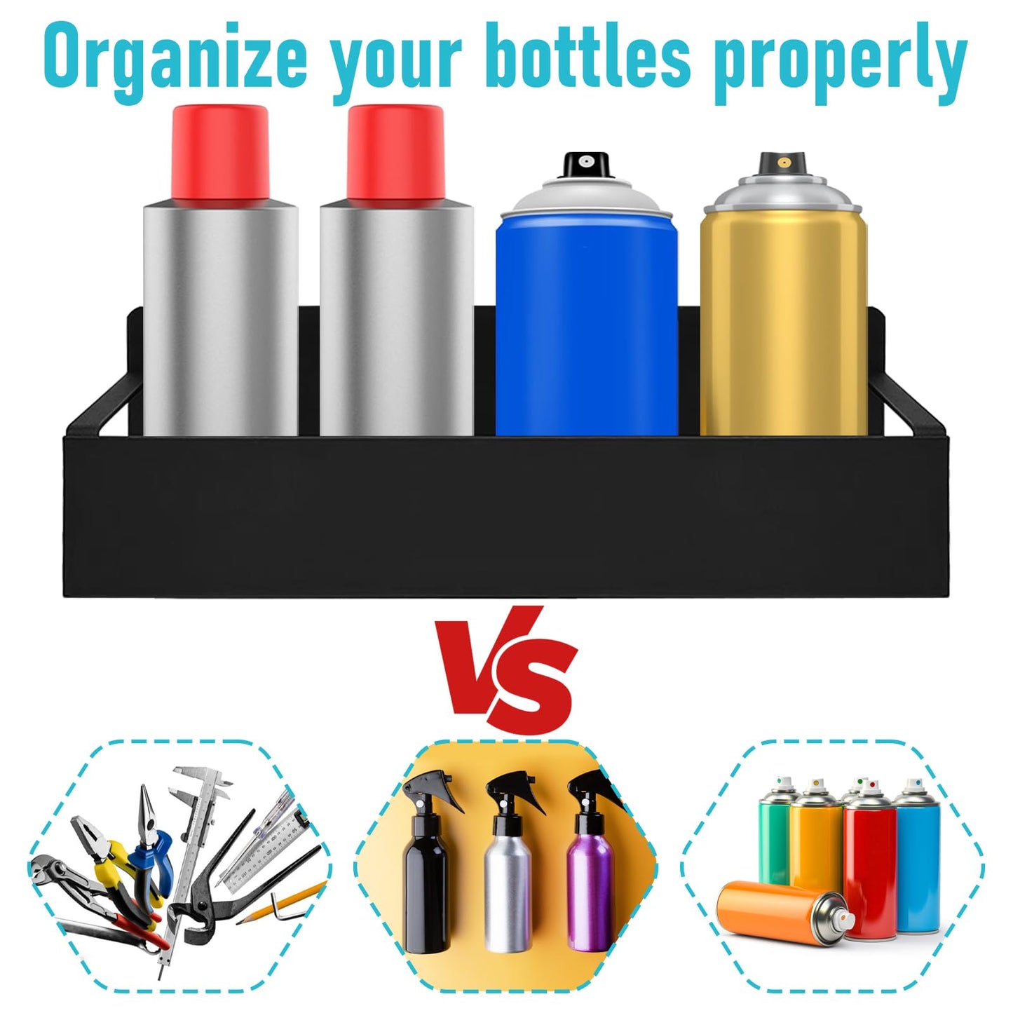 4 Pcs Magnetic Spray Can Holder, Magnet Toolbox Holder, Wall Mounted Spray Bottle Rack, Mechanic Paint Can Organizer, Tool Box Storage Rack for Garage Home Workspace (Black)