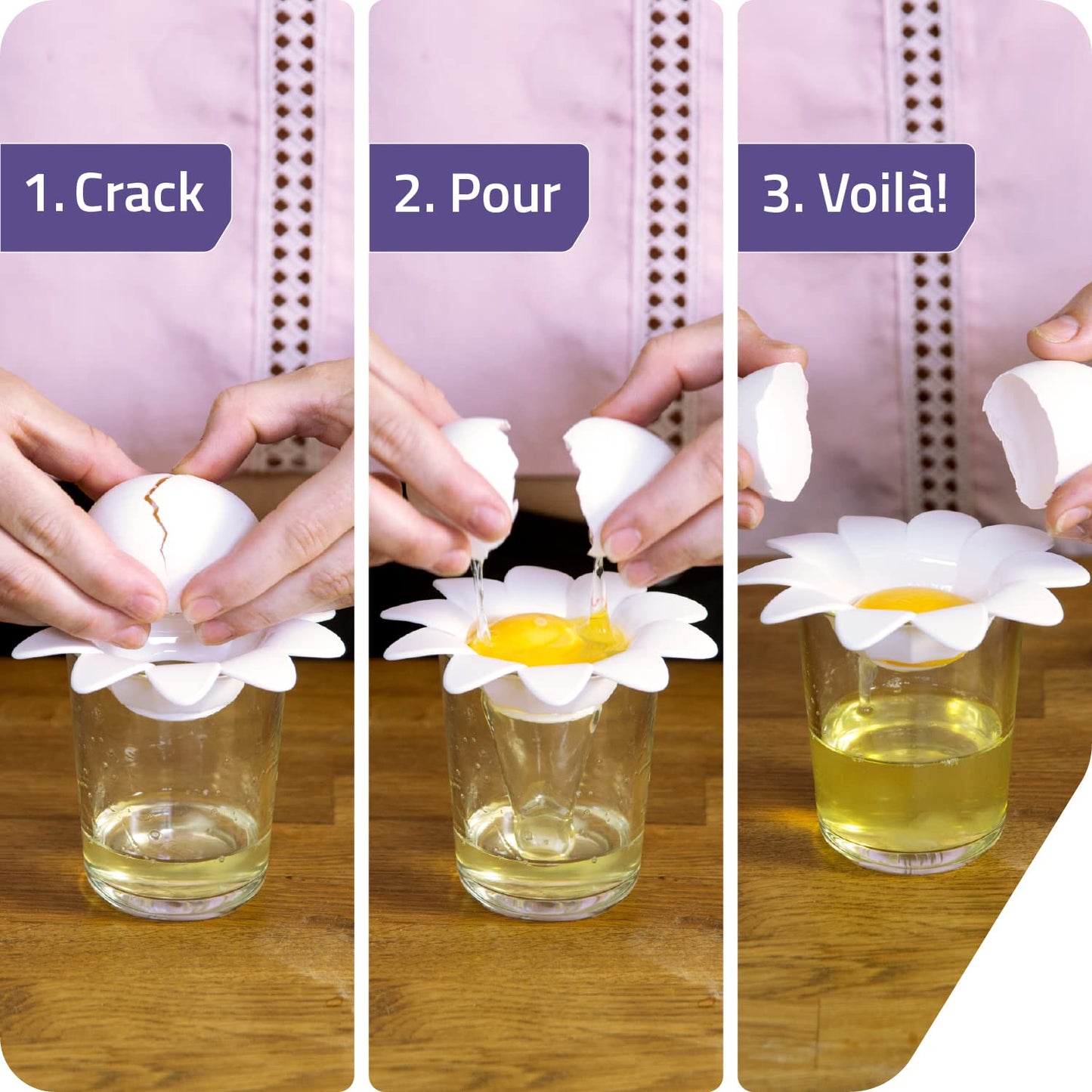 Peleg Design Daisy Plastic Egg Separator, Egg White Yolk Divider Kitchen Gadgets Baking Tools Egg Extractor, Cute Flower Design