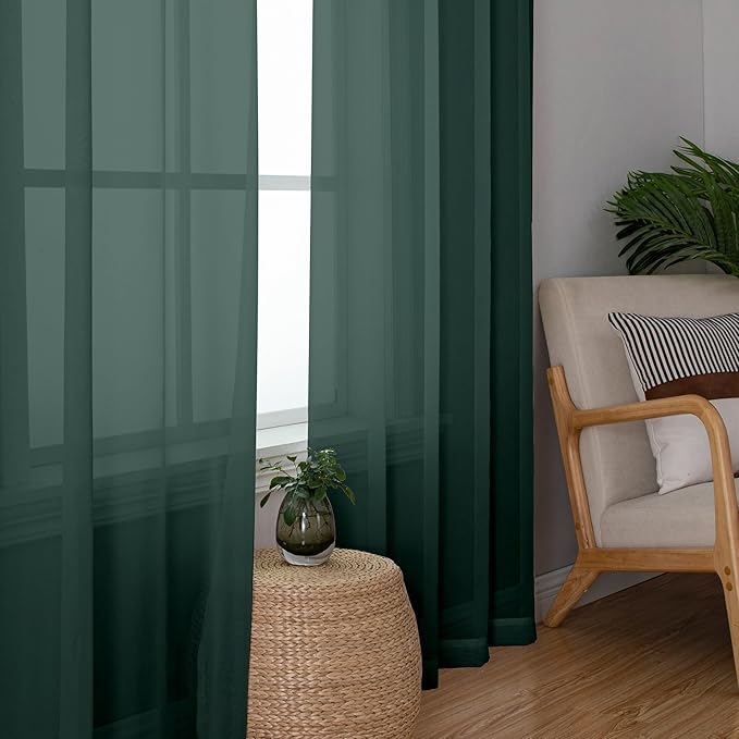 Chyhomenyc Hunter Green Sheer Curtains 96 inches Long 2 Panels, Light Filtering Soft Airy Solid Elegant Voile Window Treatment Drapes for Bedroom Living Room Wedding Party Decor, 42 Wx96 L, 8FT L