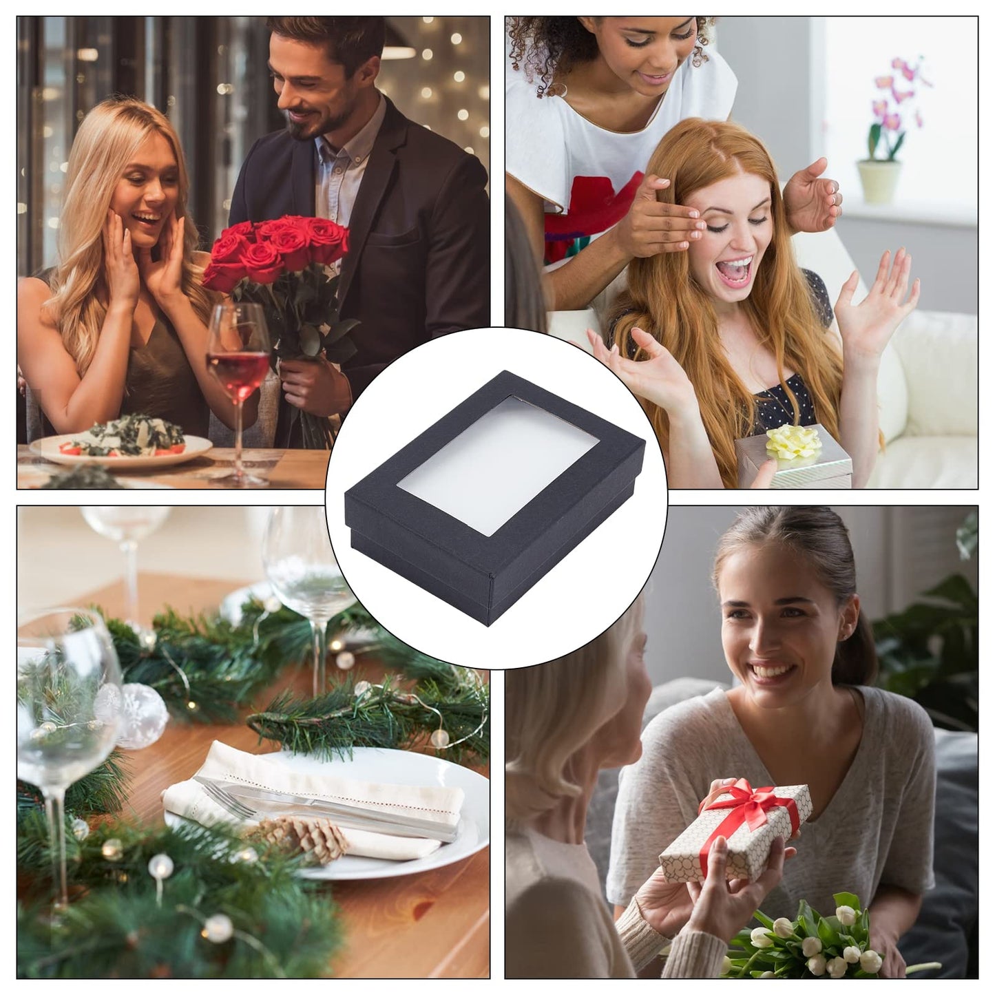 NBEADS 24 PCS Black Gift Boxes with Window Presentation Box with Padding - Birthday Gift Box - Necklace Box Earring Box Ring Box Cardboard Jewelry Boxes 3.54"x2.56"x1.1"