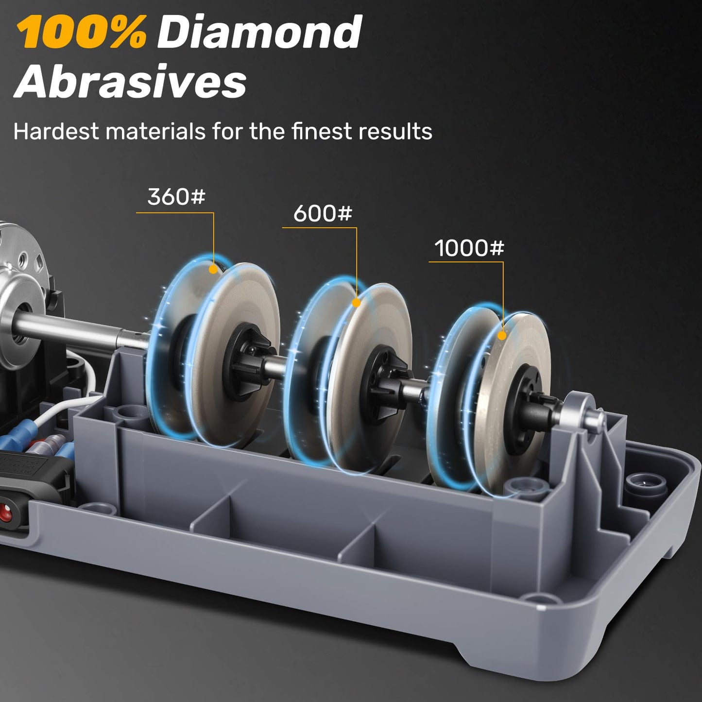 Enutogo Knife Sharpener, 3-Stage Electric Knife Sharpener for Kitchen Knives, 100% Diamond Abrasive with Quick Sharpening & Polishing, Professional Sharpening Tool with Metal Dust Collection Box