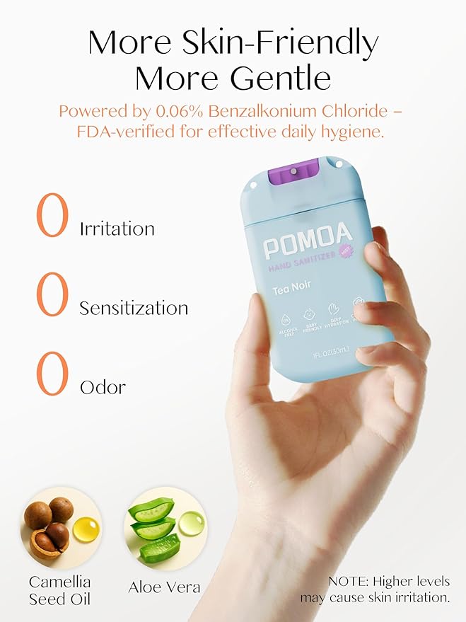Alcohol Free Hand Sanitizer Spray, Non Irritating, Hydrating and Non Greasy, Gentle Fine Mist, Travel-Friendly Pocket Size 1 Fl Oz, Tea Noir