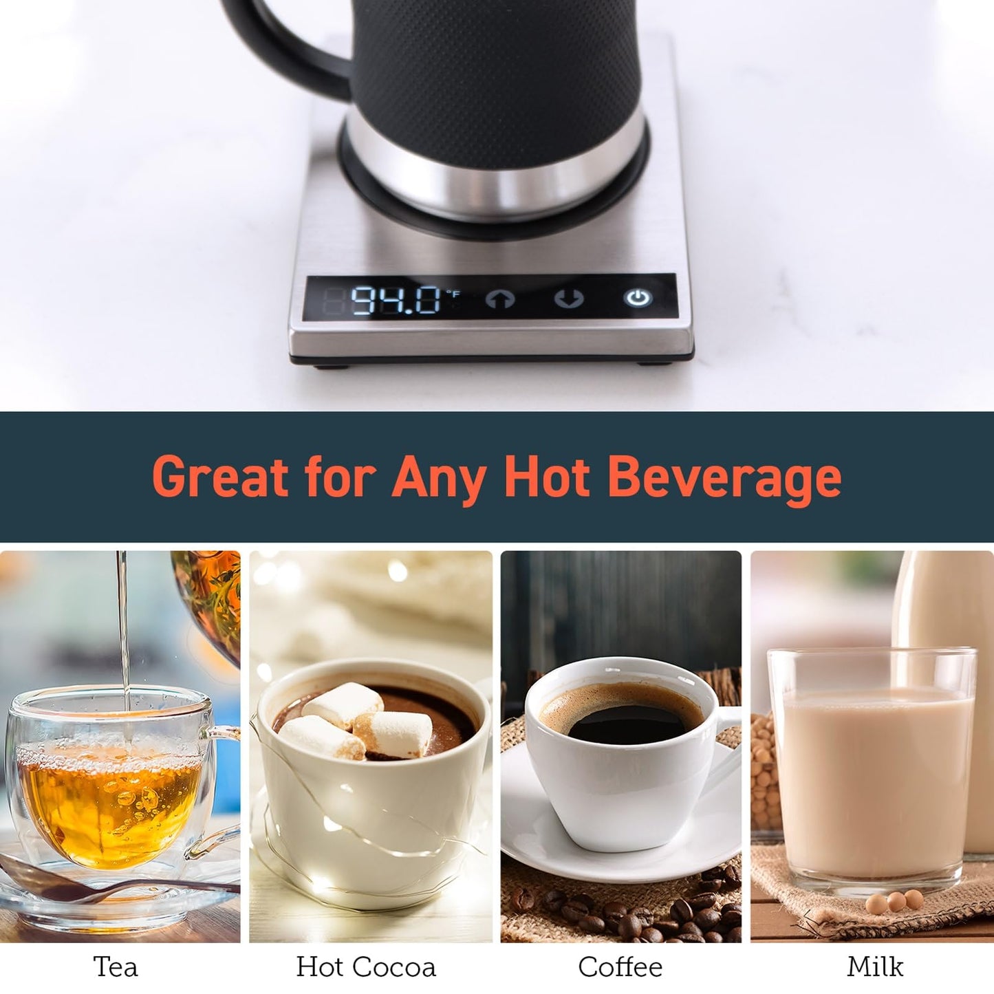 COSORI Coffee Mug Warmer for Desk, Digital Cup Heater, Coffee & Christmas Gifts, 1°F Precise Temperature Control, Touch Tech & LCD Digital Display (77-194℉), 304 Stainless Steel