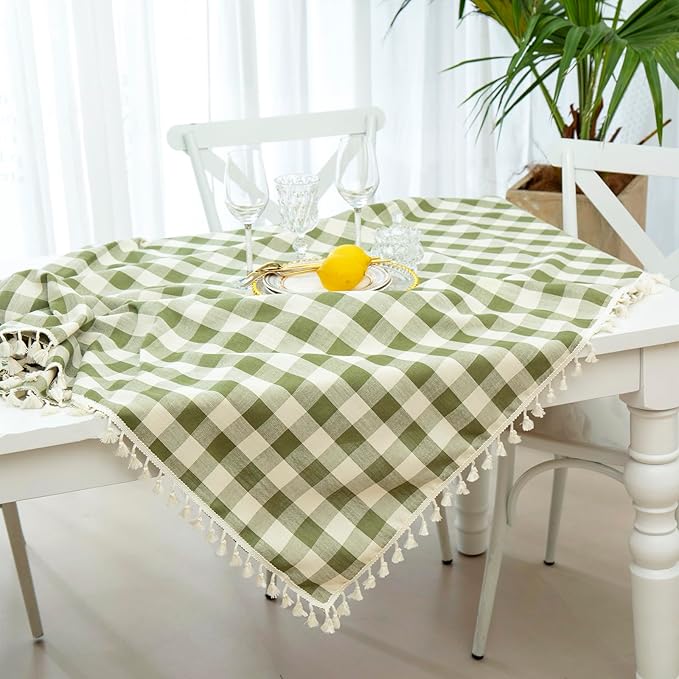 Buffalo Plaid Rectangular Tablecloth-Cotton Gingham Table Cloth for Kitchen Restaurant Farmhouse Christmas Décor (Rectangle/Oblong, 55x102,Green)