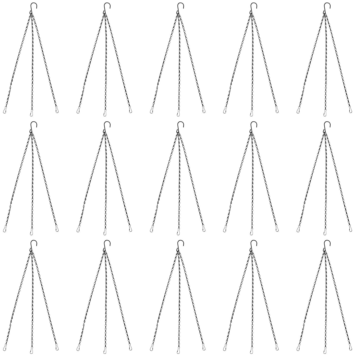 SEHOI 15 PCS 19 Inch Black Hanging Basket Replacement Chain, Metal Hanging Basket Chains 3 Point, Flower Pot Hanging Chain with Hooks Plant Pot Hanging Chain for Planters and Bird Feeders