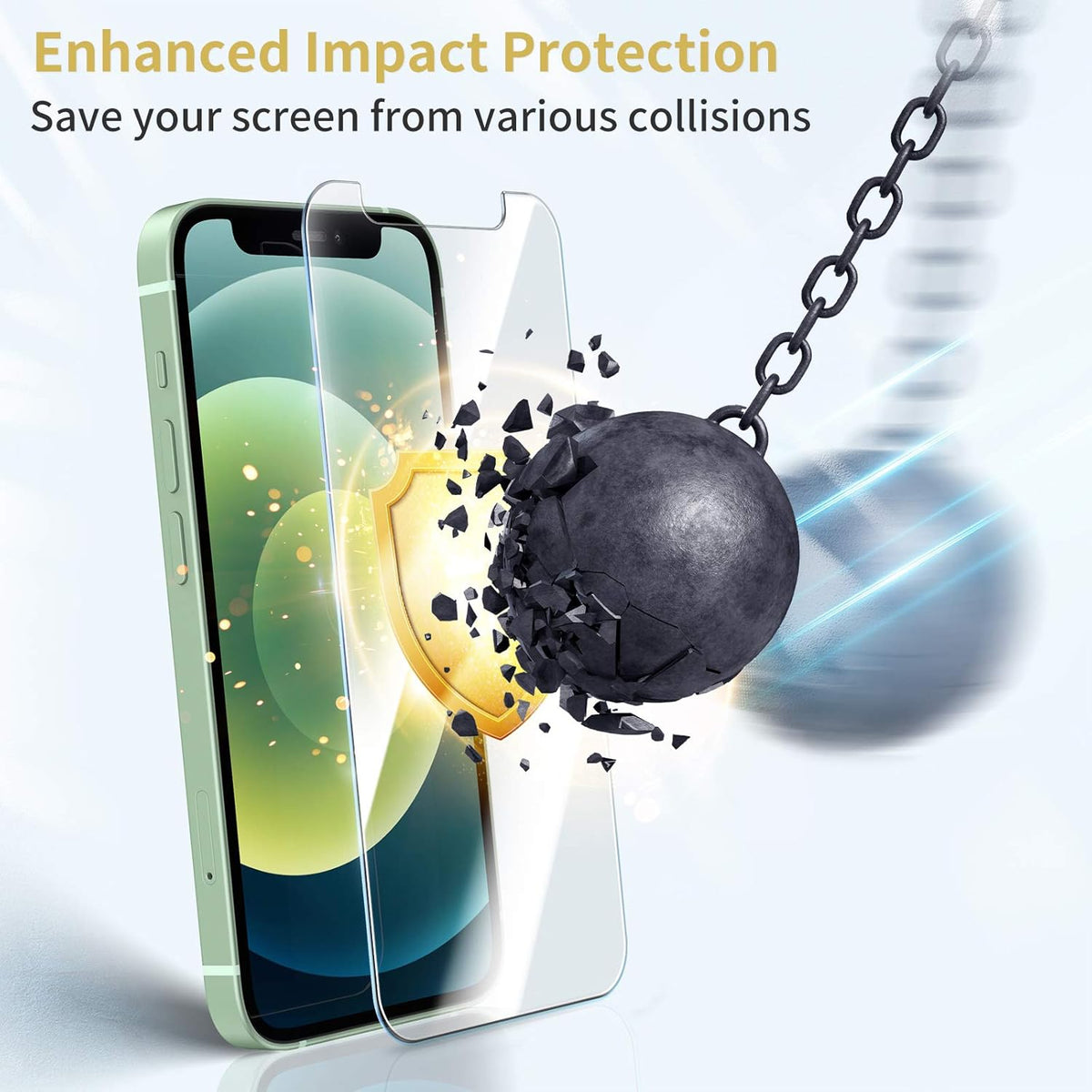 UNBREAKcable 3-Pack Screen Protector for iPhone 12 mini, Double Shatterproof Tempered Glass [Easy Installation] [9H Hardness] [99.99% HD Clear] [Case Friendly] for iPhone 5.4 inch