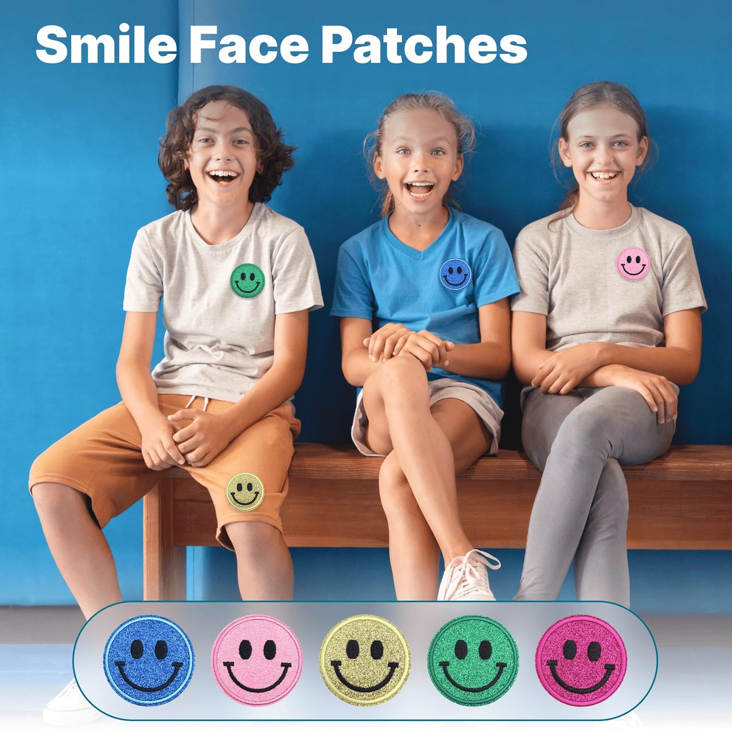 Zakrafo 60PCS Smiley Iron on Patches Sequin Round Chenille Cute Smiley Face Patches for Diverse Range of Fabric Clothes DIY Projects