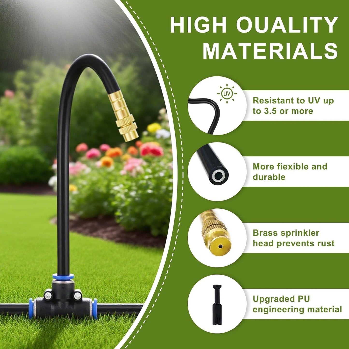 Drip Irrigation System - 100FT with Tool-Free Quick Connectors, 40 Copper Atomizing Nozzles & 360° Bendable Spray for Garden, Greenhouse, Lawn, Plants