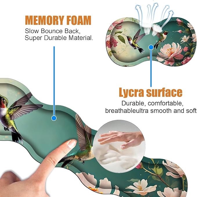 4 in 1 Ergonomic Keyboard Wrist Rest & Mouse Pad Wrist Rest Set, Large XXL Gaming Desk Mat 31.5"x 11.8" with Non-Slip Base, Memory Foam for Home Office Study Gaming, Hummingbird Flowers