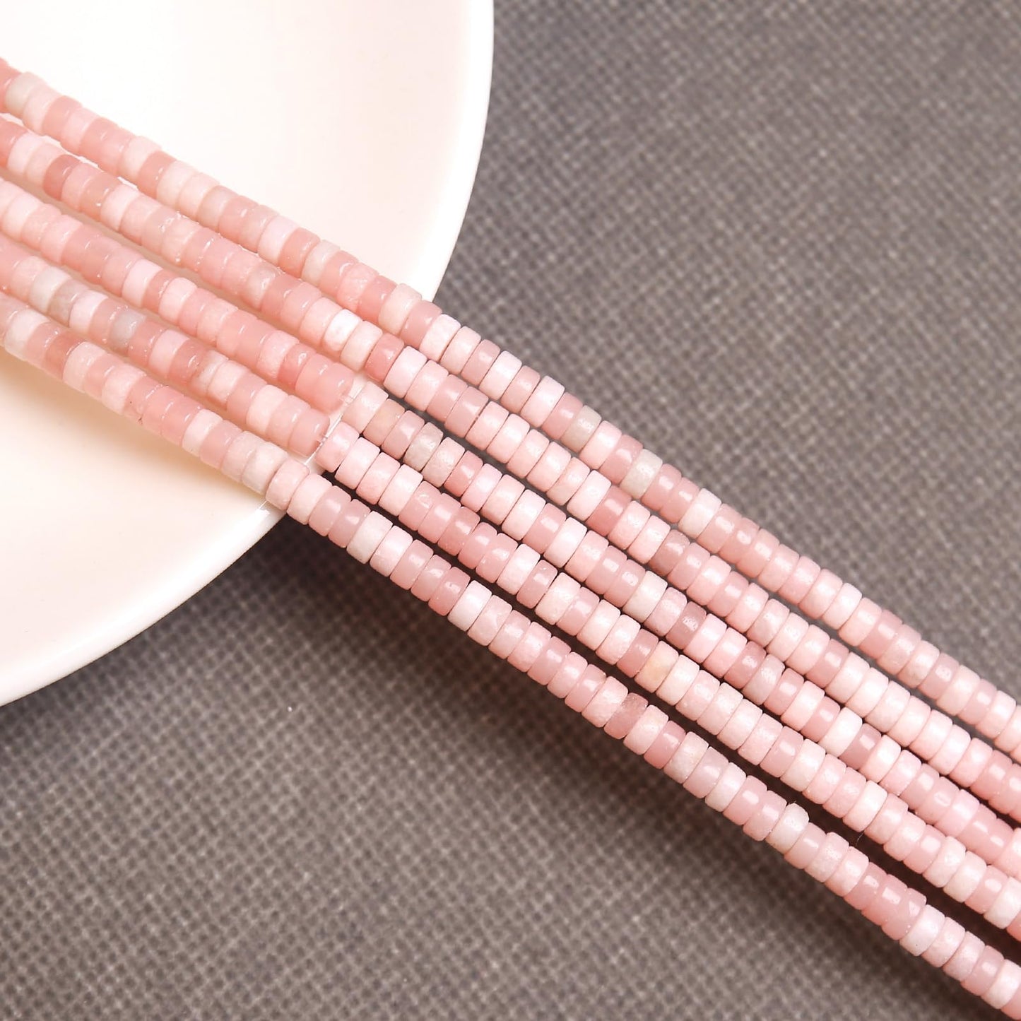 BONNY BOXX 150PCs Natural Pink Opal Spacer Beads, Loose Semi Precious Flat Round Gemstone Heishi Disc Stone Beads for Beading Jewelry Making 4mm*2mm