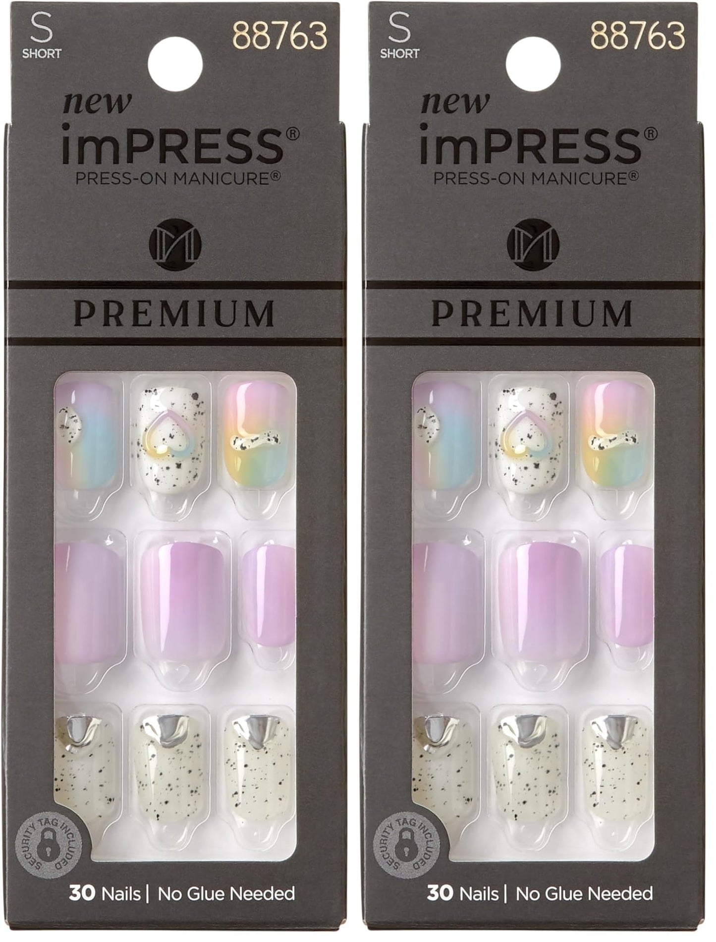 KISS imPRESS Press-On Manicure Premium Collection Fake Nails - Sweet Life, Purple Jelly Squiggle, Short & Square, Easy To Apply, Super Hold, Chip Proof, Smudge Proof, No Dry Time, Durable | 30 Count