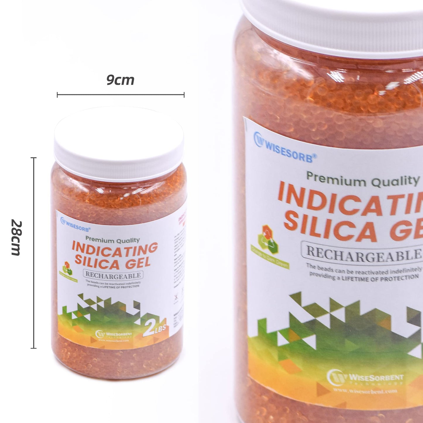 Wisesorb 2lbs Premium Orange Silica Gel Desiccant Beads(Industry Standard 2-4 mm) - Rechargeable & Indicating Silica Gel Beads