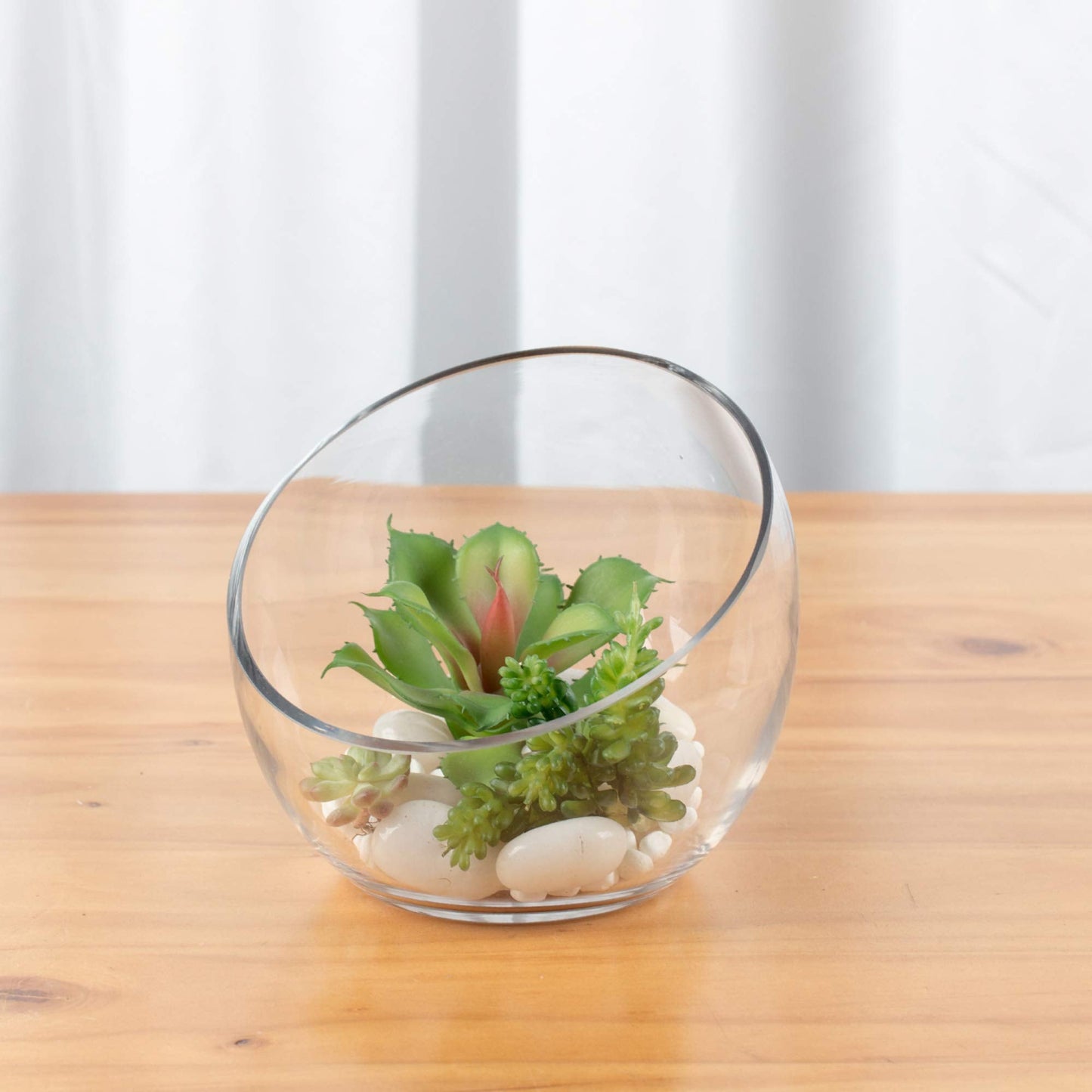 WGVI Clear Slant Cut Bowl Glass Vase, Glass Terrarium, Candy Dish, Glassware, Slant Open: 7". Height: 6" x 2.7". Base: 4" (1 Piece)