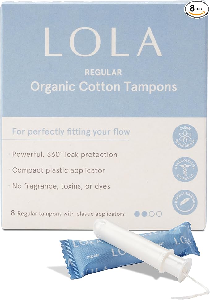 LOLA Organic Cotton Tampons, 8 Count - Tampons Regular, Period Feminine Hygiene Products, HSA FSA Approved Products Feminine Care…