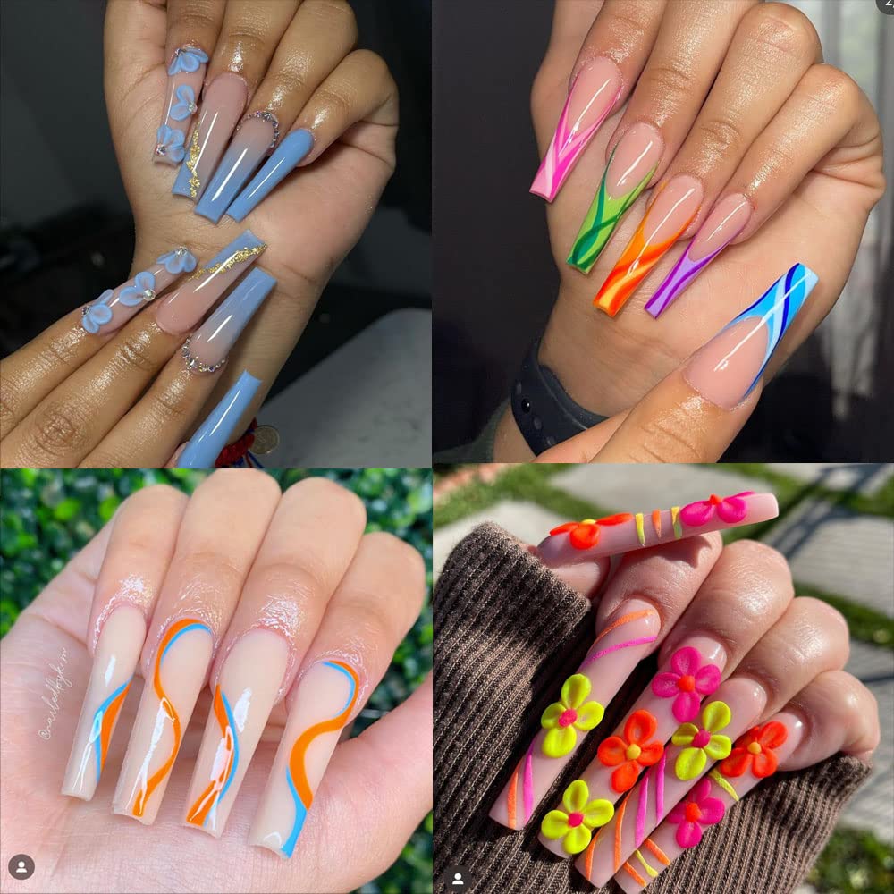 SITELENABY 500pcs Extra Long Clear Acrylic Coffin Nails - No C Curve, 10 Sizes (Coffin 500pcs) With Case