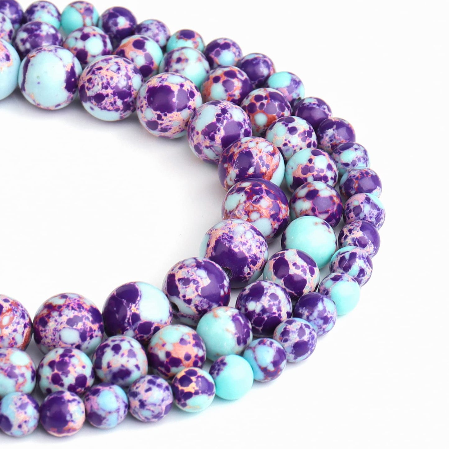 Filluck Natural Stone Beads 8mm Purple-Blue Imperial Jasper Polished Round Smooth Gemstone Beads for Jewelry Making Adults 15 Inch(Purple-Blue Imperial Jasper,8mm)