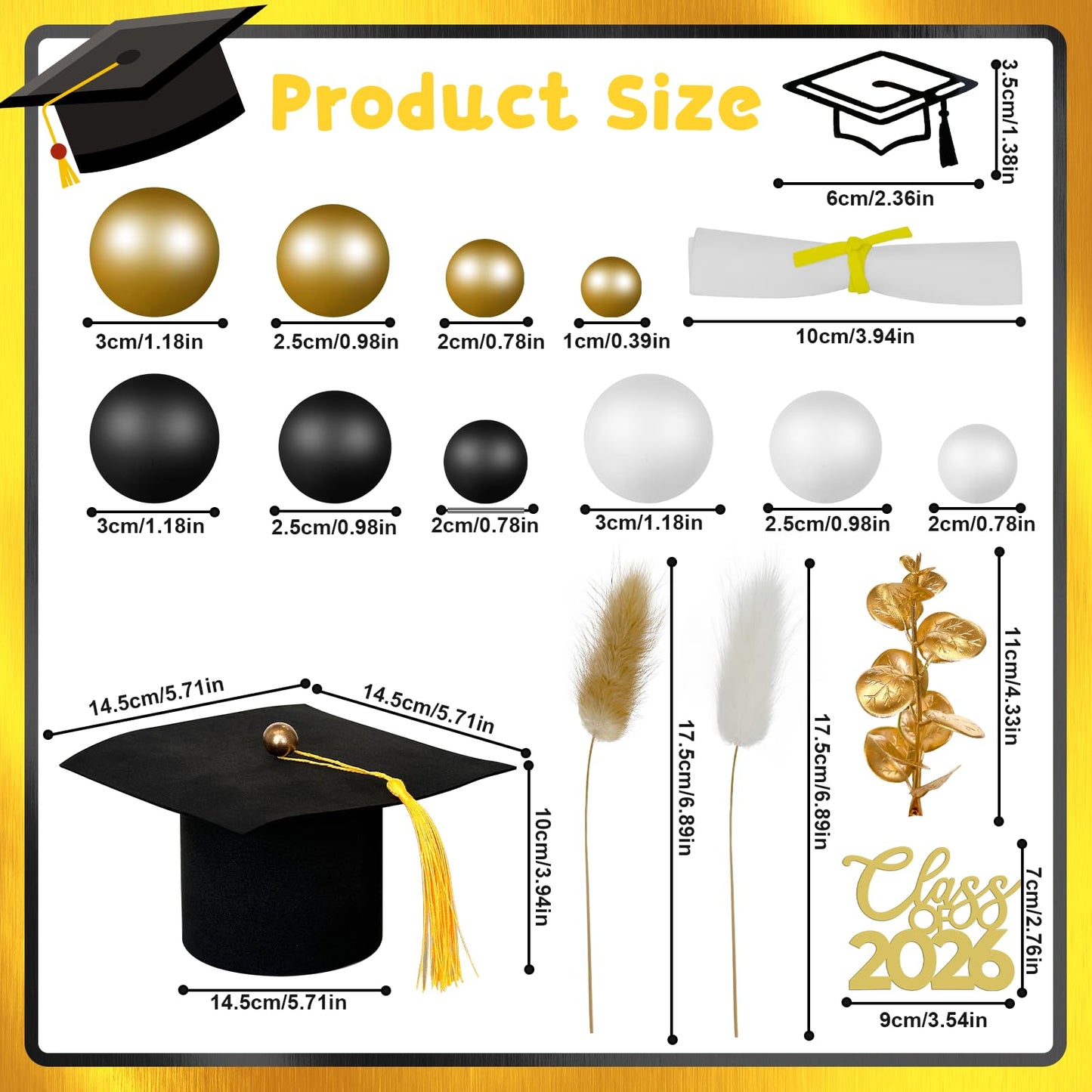 41 Pcs Graduation Cake Decorations Kit Including Class of 2026 Graduation Cake Topper Graduation Cap Diploma Folding Fan Cake Balloon Topper Foxtail Grass for Senior College Grad Congratulations Party