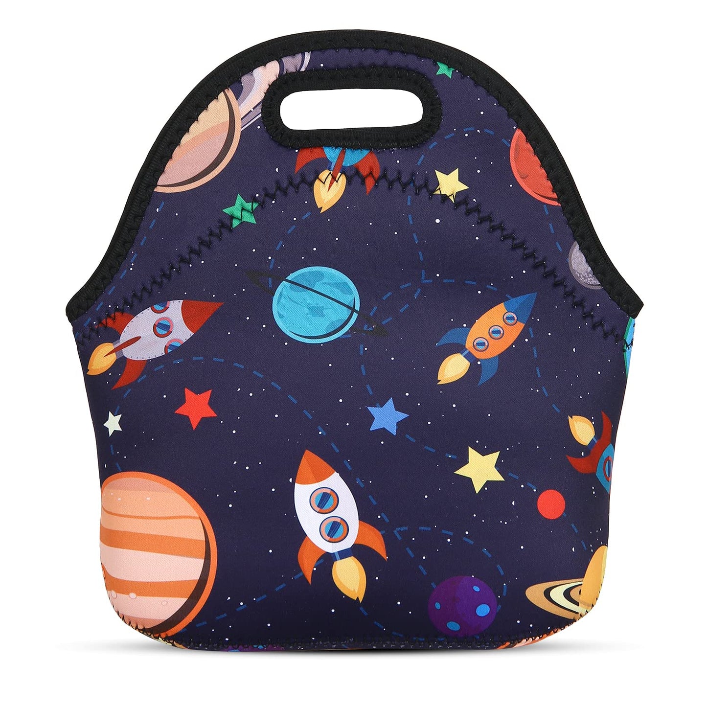 Violet Mist Women's Reusable Neoprene Lunch Bag, Space Rocket, Unisex, 11.4"L x 10.43"H x 5.51"W, 8.7 inches, fits containers up to 7"W