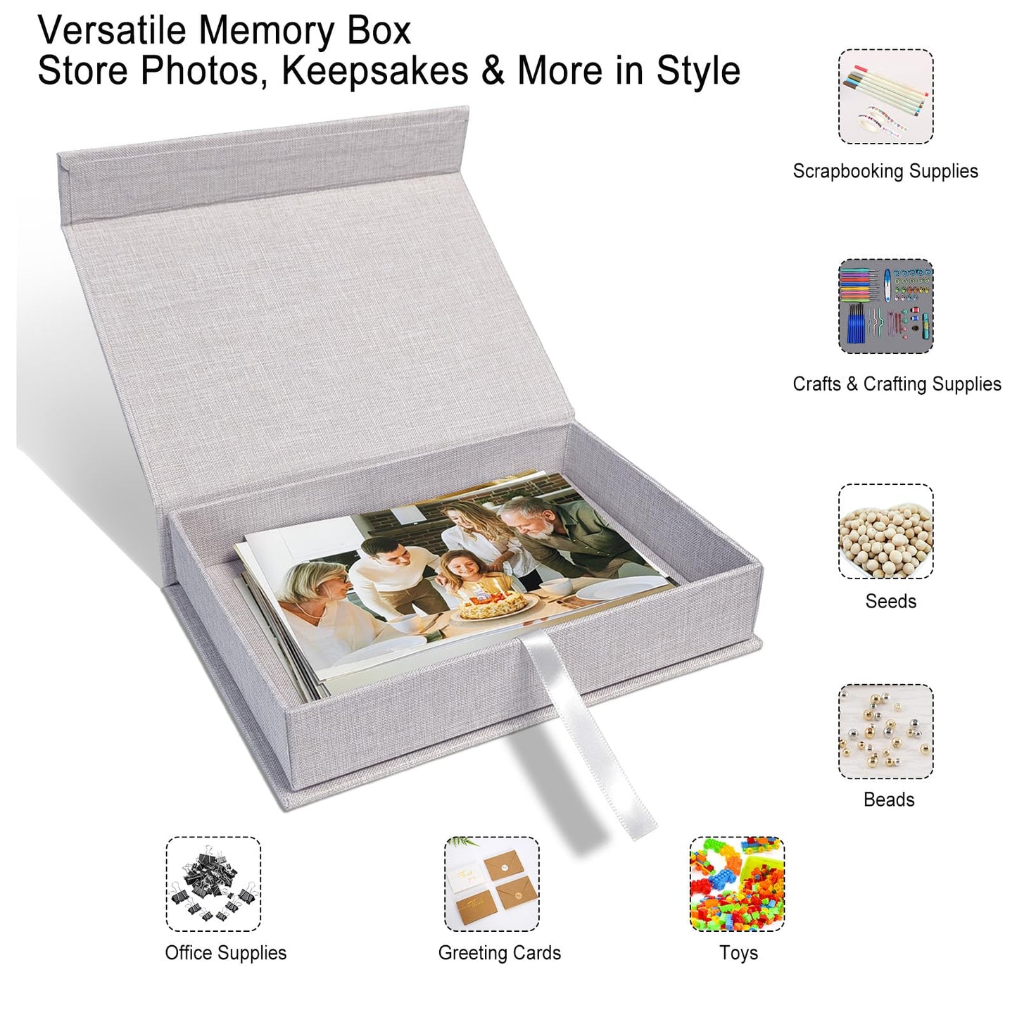 Sprsthai 5x7 Archival Photo Storage Box with Lid – Stackable Memory Keepsake Organizer for Photos, Certificates, Jewelry & Scrapbooking Supplies Grey