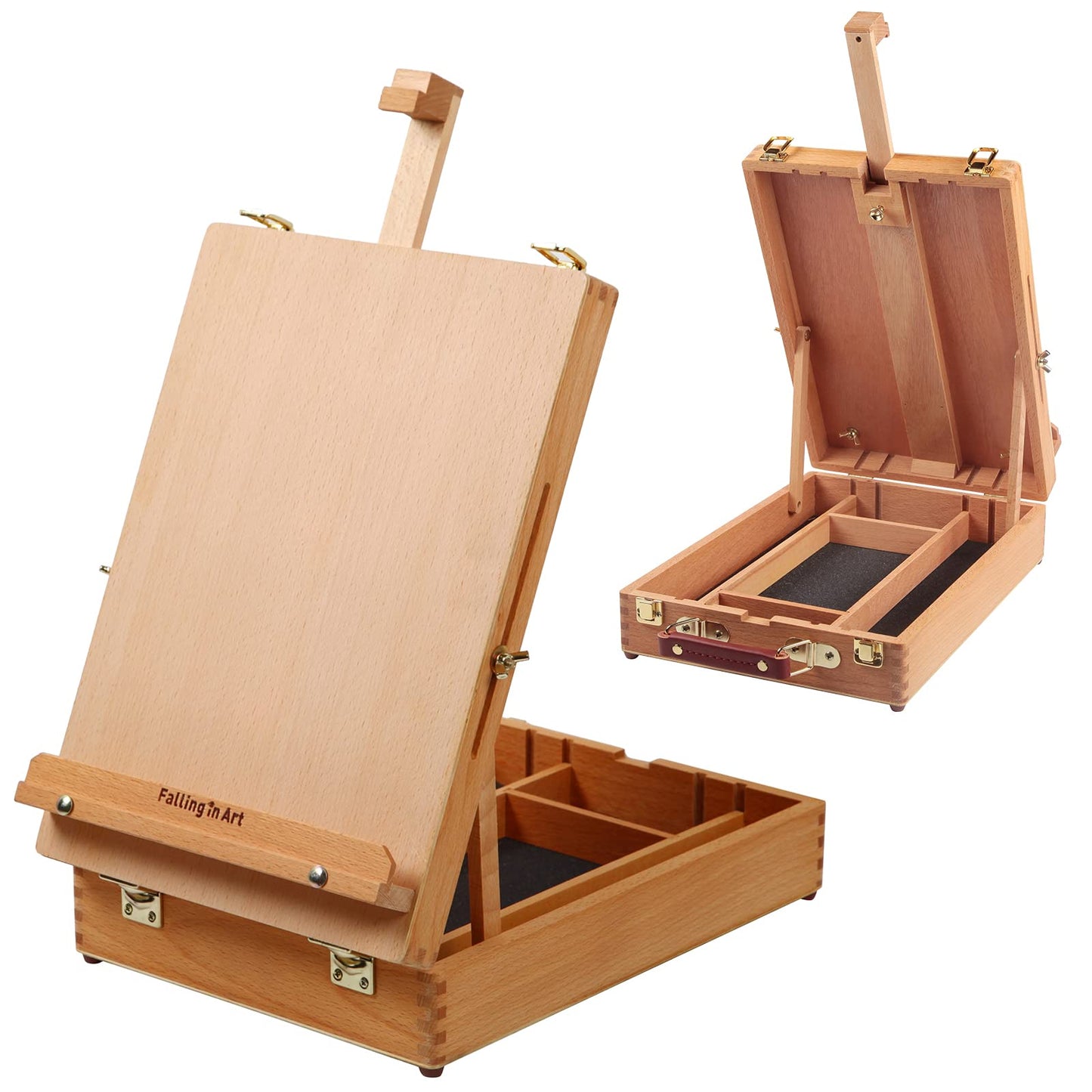 Falling in Art Wooden Tabletop Easel, Beech Wood Sketchbox Desktop Easel for Painting, Portable Art Drawing Easel for Beginners and Professionals