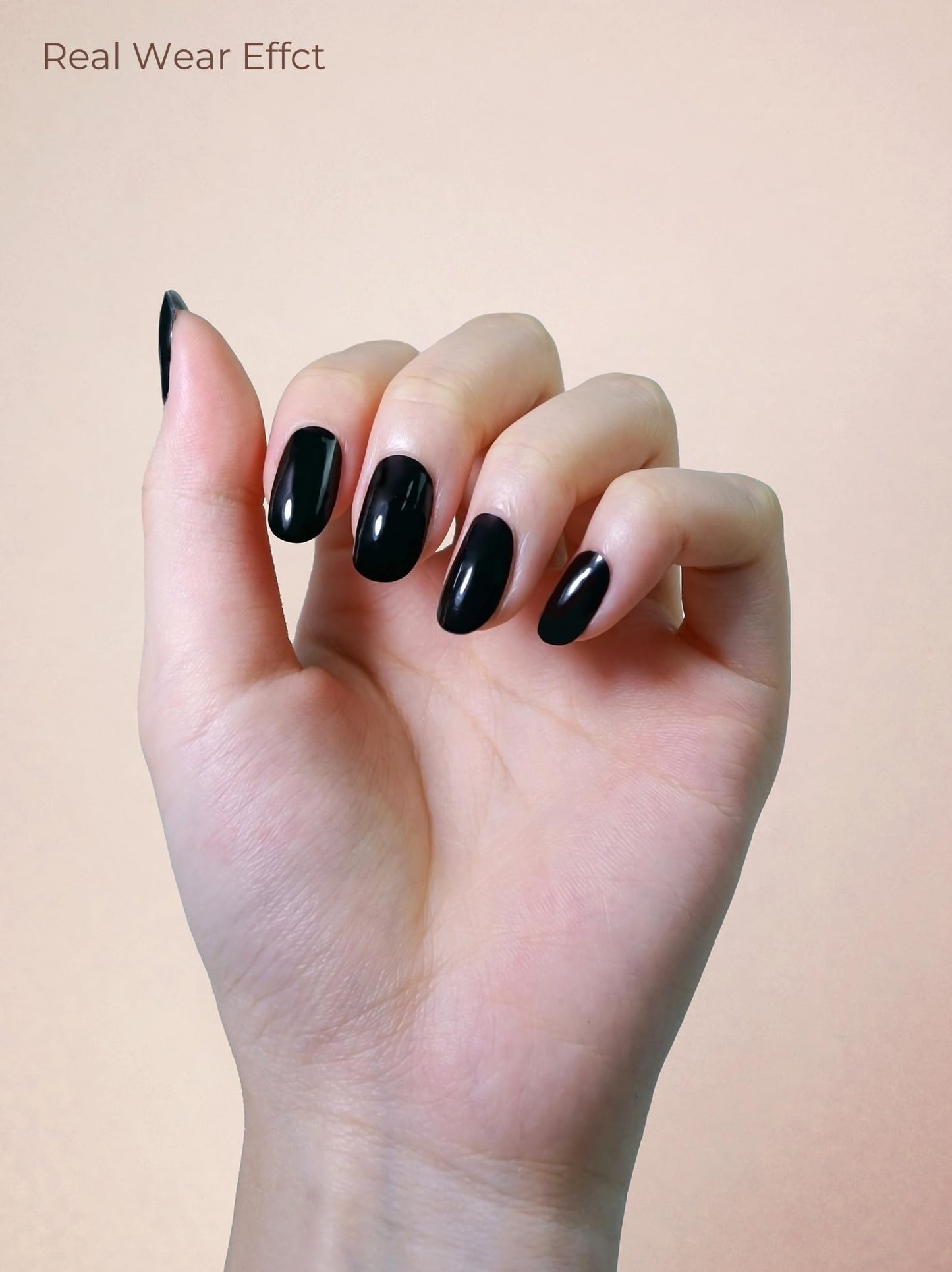 Beaolata Real Gel Nail Strips (No UV Light Needed) - 44Pcs Salon Quality Nail Stickers - Long Lasting Polish Wraps for Women, Easy Apply & Remove (Obsidian Black)