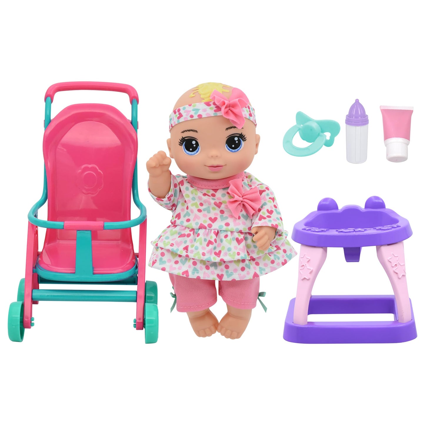 New Adventures Baby Maziuna Stroll & Scoot 8" with Accessories, 9 Pcs Set, Multi, 3782