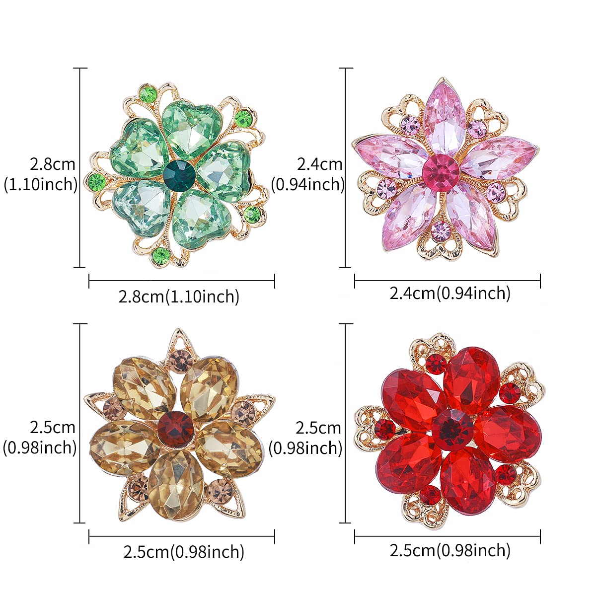 MEEDOZ Women's Lot 12pcs Crystal Rhinestone Marquise Teardrop Flower Brooch Pin Set For DIY Bridal Wedding Bouquet Kit (Multicolor)