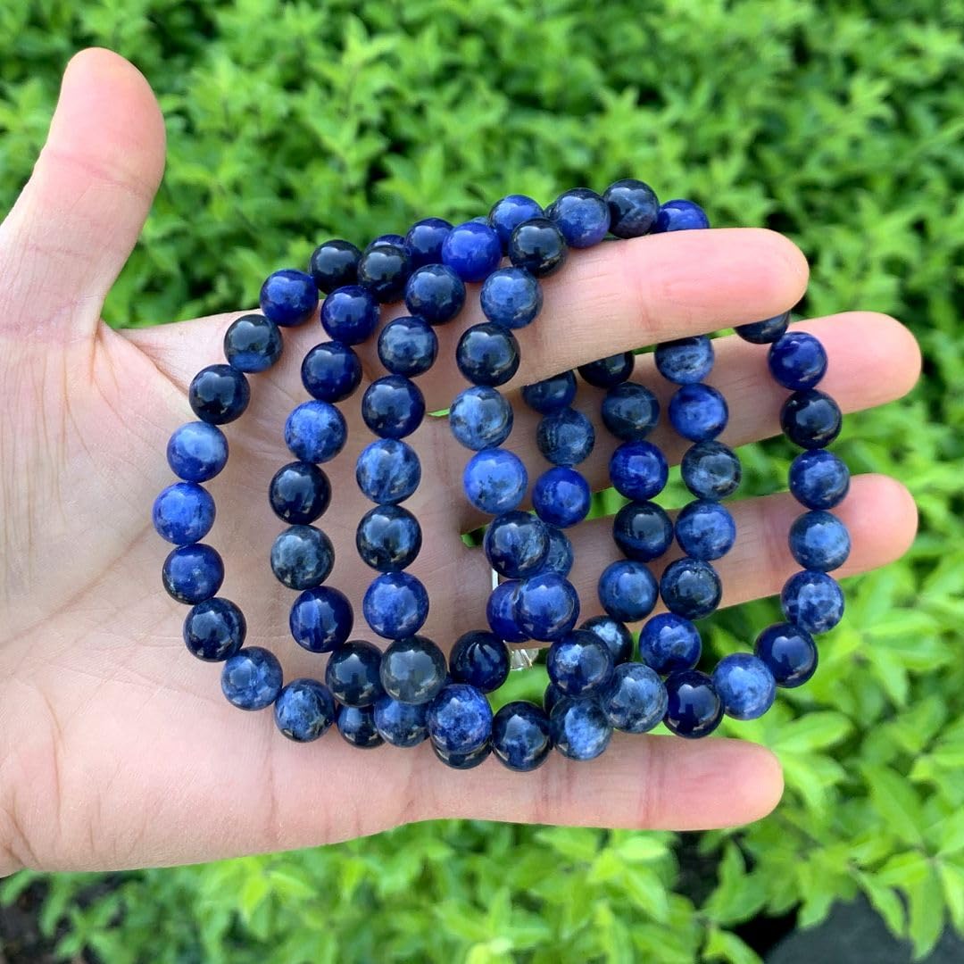 Adabele Real Natural Blue Sodalite Gemstone Beaded Bracelet 8 inch Stretch Chakra Healing Crystal Stone Jewelry Energy Quartz Rock GB8-C47