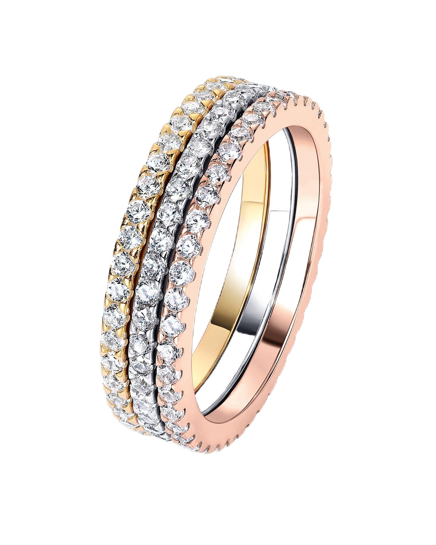 PAVOI 14K Gold Plated 925 Sterling Silver CZ Simulated Diamond Stackable Ring Eternity Bands for Women (Plated Set, 7)