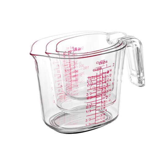 3-Piece Nesting Liquid Measuring Cups Set, Clear Plastic Measuring Jugs with Spout and Multiple Measurement Scales, 1 Cup, 2 Cup, 4 Cup for Baking and Cooking