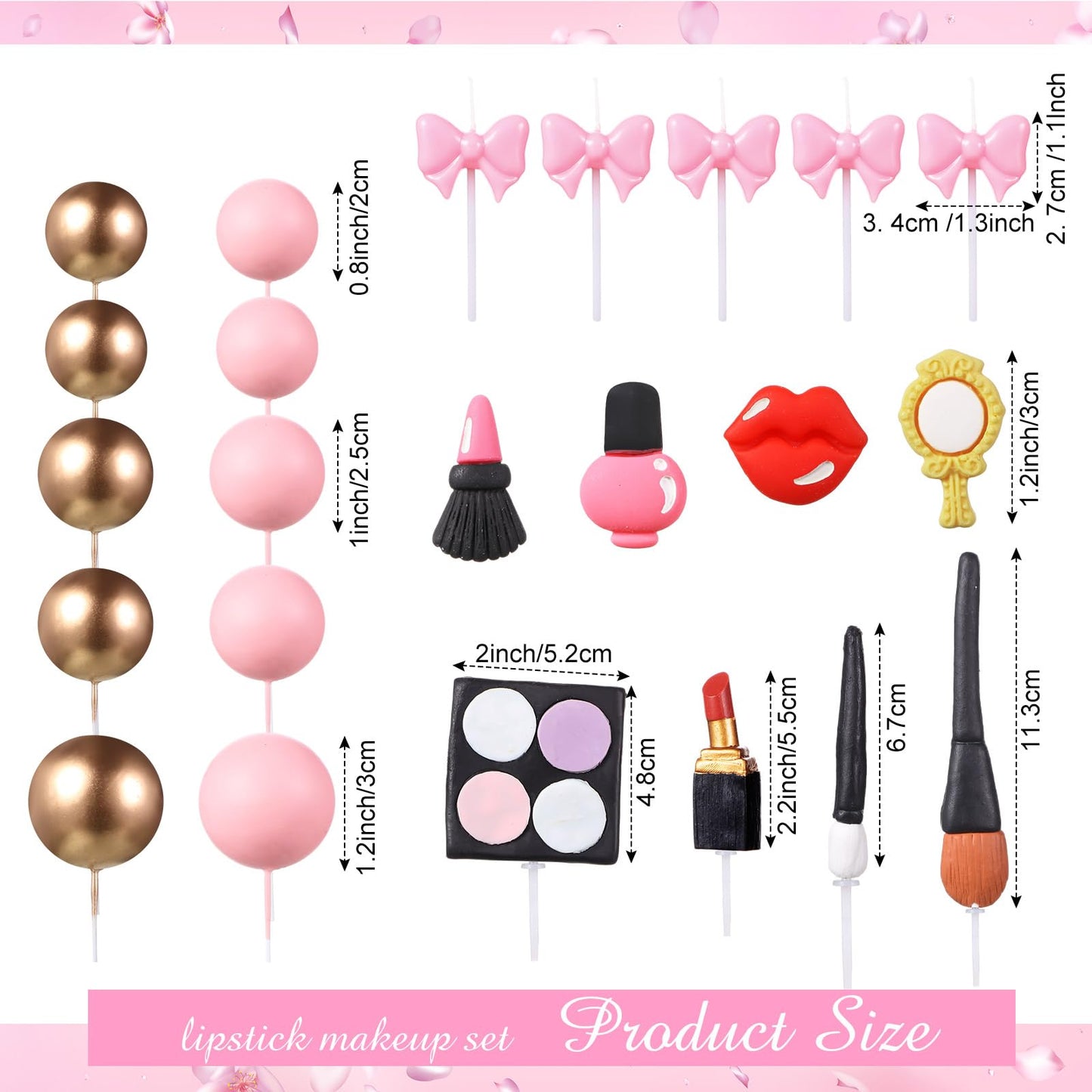 Beeveer 42 PCS Makeup Cake Topper Decorations Cosmetics Theme Bridal Cake Topper Party Lipstick Perfume Picks for Bridal Shower Birthday Partys