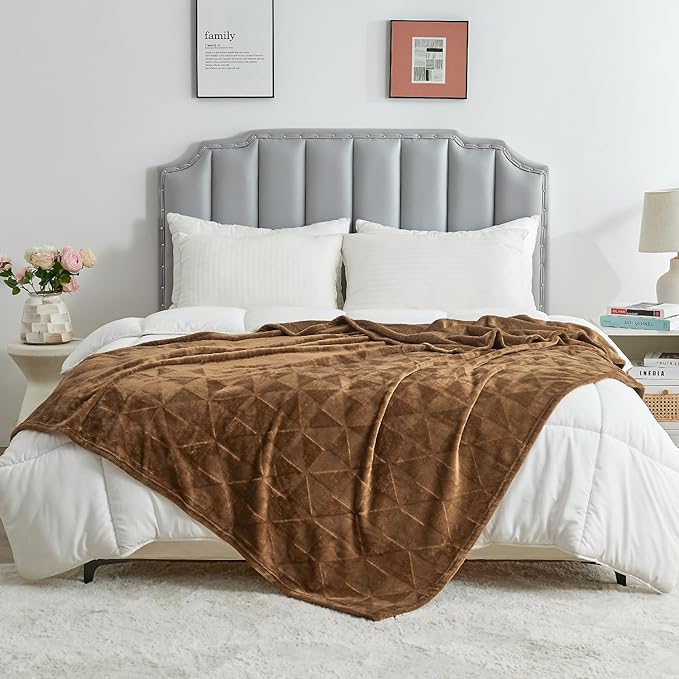 SOCHOW Triangle Textured Flannel Fleece Throw Blanket, Super Soft Lightweight Cozy Warm Plush Blanket for Bed Couch Sofa, 50 x 60 Inches, Nutshell Brown