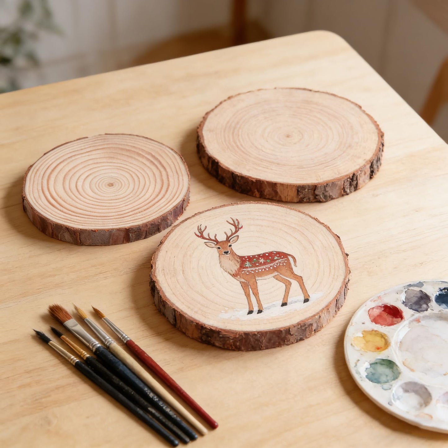 SOUJAP 60 PCS 4.3-4.7 inch Natural Wood Slices, Unfinished Round Wooden Slices, Log Discs Circles for DIY Crafts, Ornament, Coaster