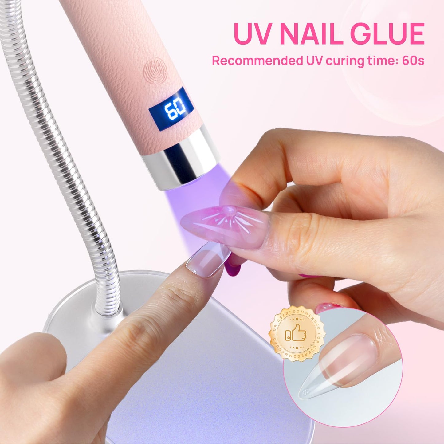 krofaue 500PCS Clear False Nail Tips + Solid Gel Nail Glue 4Pcs –UV-Cured Clear Adhesive for Press on Nails,DIY Home Salon Professional Use