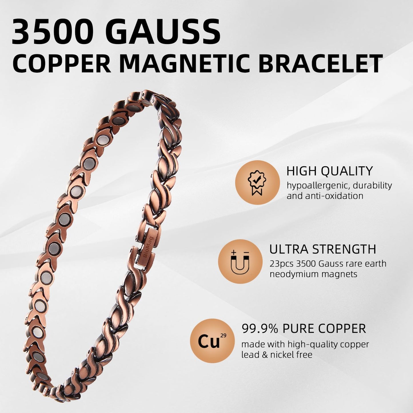 BioMag 99.9% Copper Ankle Bracelets for Women Magnetic Women's Ankle Bracelet Adjustable Copper Anklet with Sizing Tool Jewelry Gift for Her Mom Valentine's Day