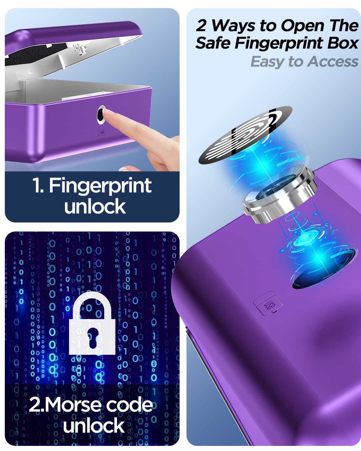 AICase Biometric Fingerprint Storage Box, Portable Cash Jewelry Security Lock Box Safe, Combination Lock for Car, Home, Office Travel