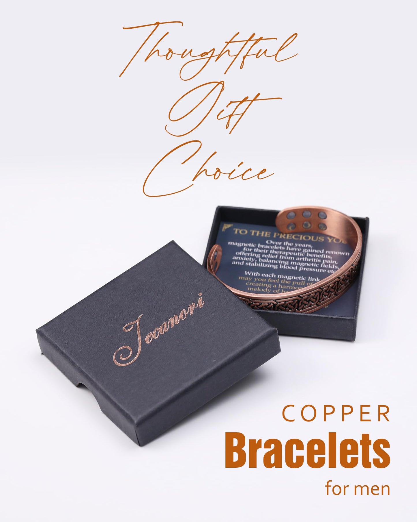 Jecanori Copper Bracelet for Men, 18X Strength Mens Magnetic Copper Bracelets with 3,800 Gauss Magnets