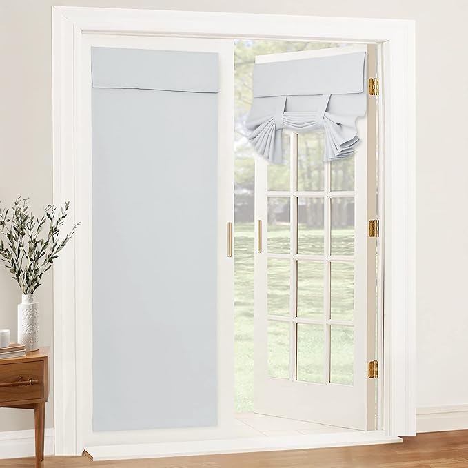 RYB HOME Blackout Door Curtain - Privacy Thermal Insulated Front/Tricia/Patio French Door Glass Window Curtains for Living Room Dining, W36 x L69 inch, 1 Panel, Grayish White