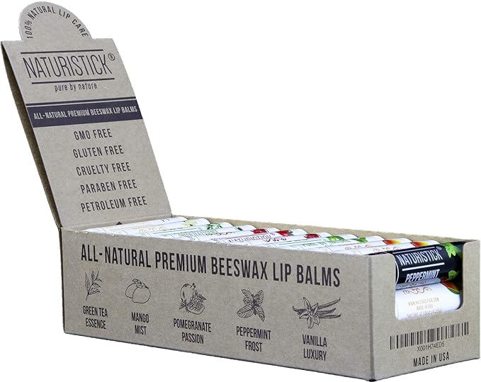 Naturistick Premium Beeswax Lip Balm for Dry, Chapped Lips | 100% Natural Lip Care | Coconut Oil, Shea Butter, Aloe Vera | Moisturizing, Chemical-Free Chapstick | 36 Pack Assorted Scents | Made in USA