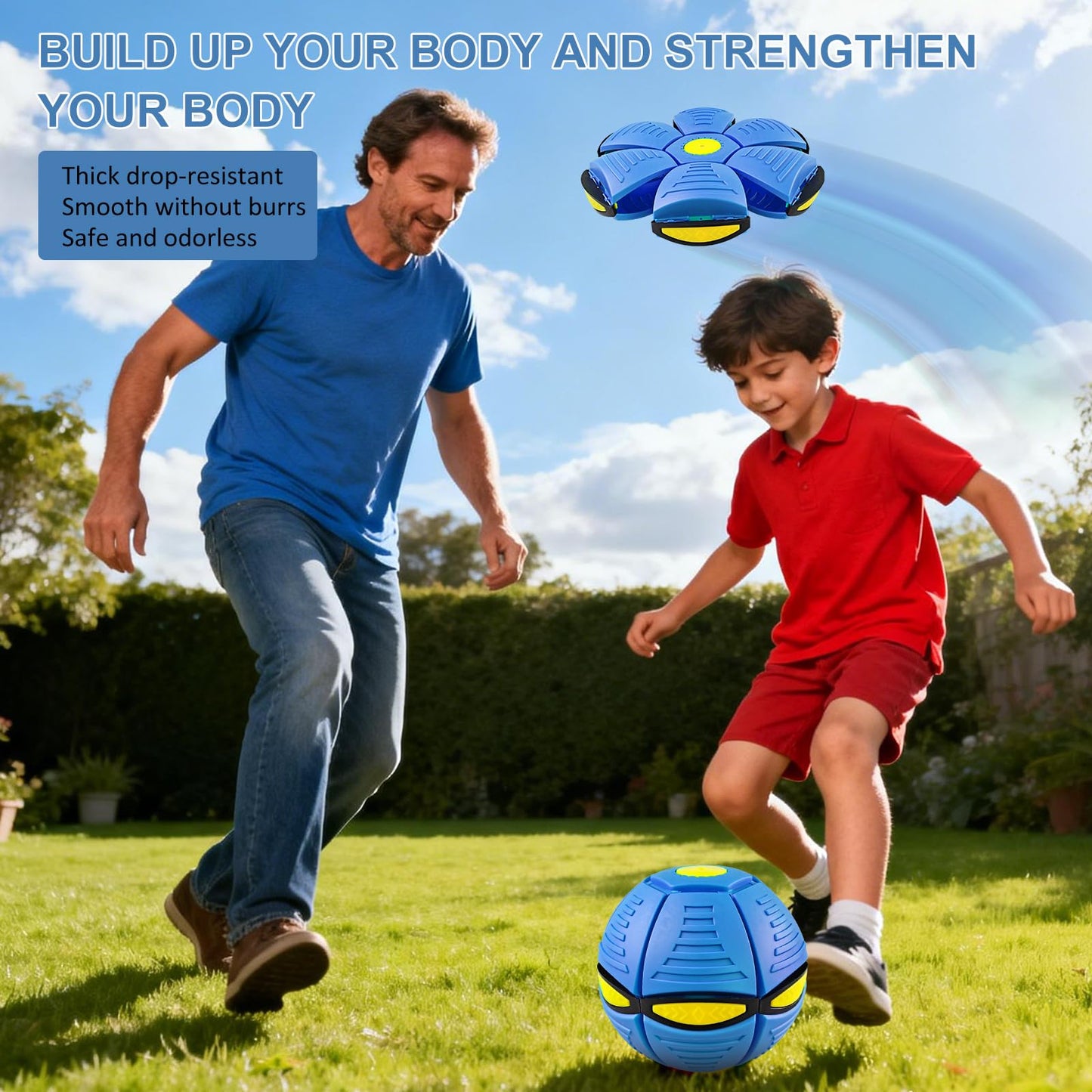 Kikkavo Magic Bouncing Ball 6-Light Dual Form – Pop up, Meta Ball Metaball Transforming Design – Flying Saucer Bouncy – Interactive Bouncing Balls for Parent-Child Interaction – Gift Pack – Blue