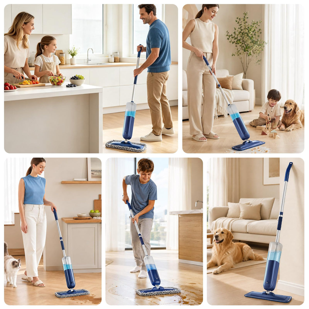 PowerMop Floor Mop with 720 ml Refillable Bottle & 3 Microfiber Pads