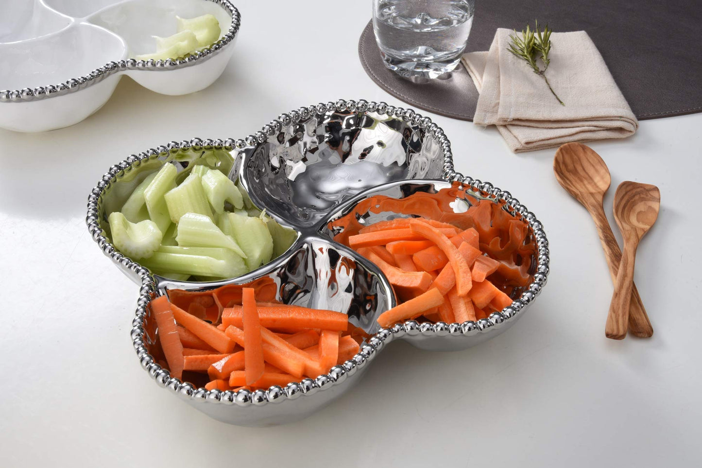 Pampa Bay Verona Porcelain 4-Section Bowl, Silver
